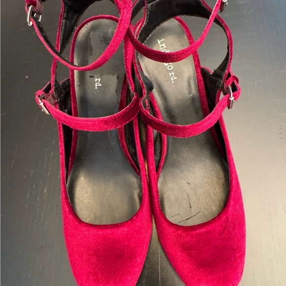 Velvet Mary Jane Red Block Heel Sandals woman’s sz 8.5 retro vintage - Picture 11 of 12
